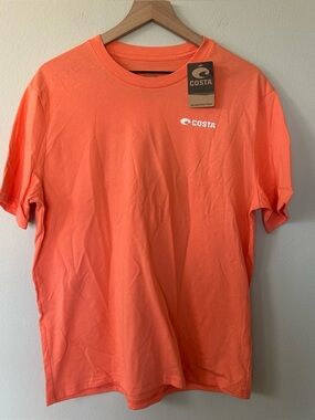 Costa C Wave Logo T-Shirt Mens Medium Salmon Pink Cotton Short Sleeve NWT